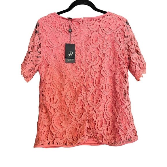 Women's Adrianna Papell Salmon Color Short Sleeve Lace Shirt, Top, Large - Picture 9 of 9